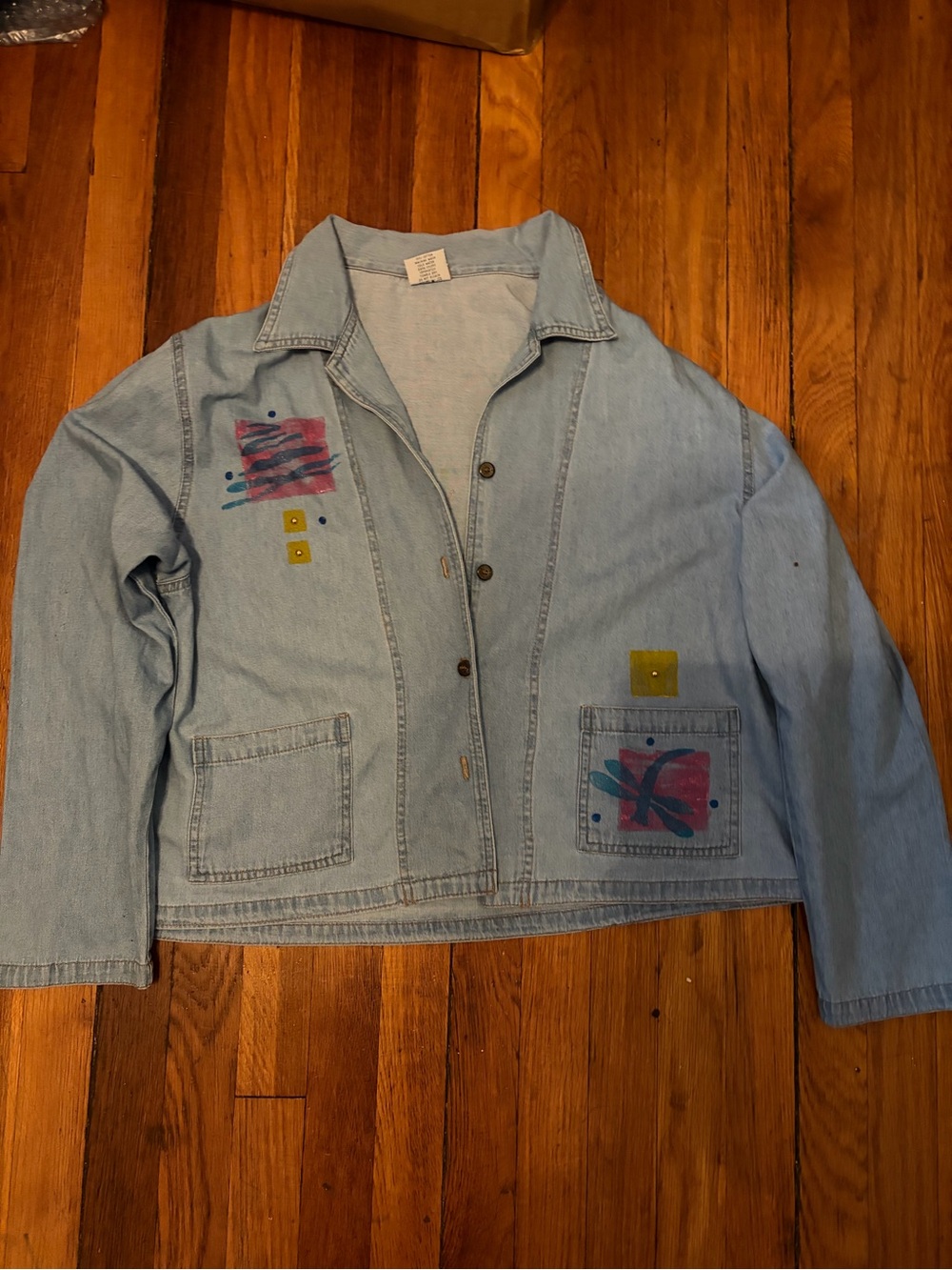 Light Wash Denim Jacket with Hand-Painted Accents